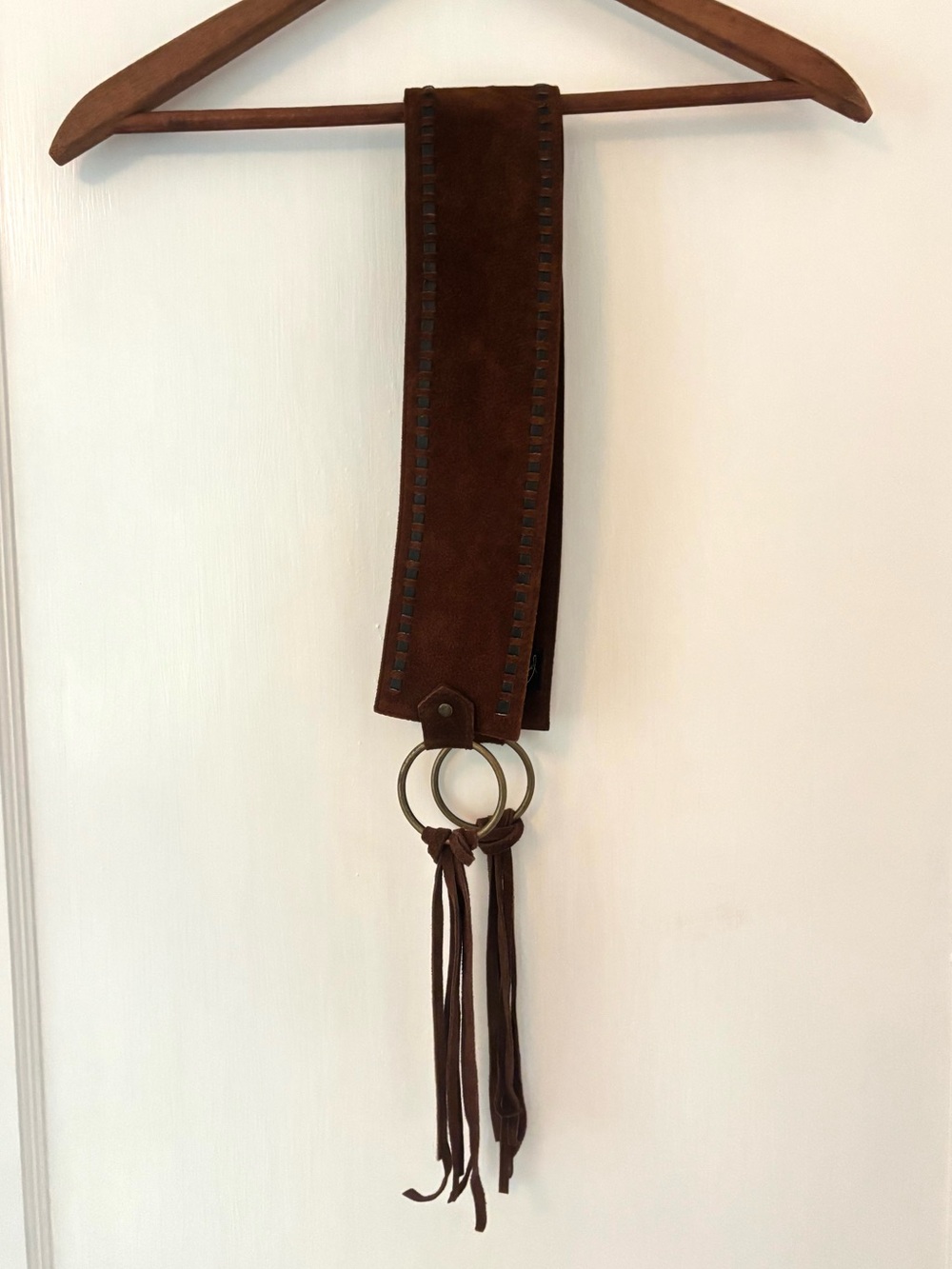 Wilsons Leather Brown Suede Wide Belt with Ring Detail